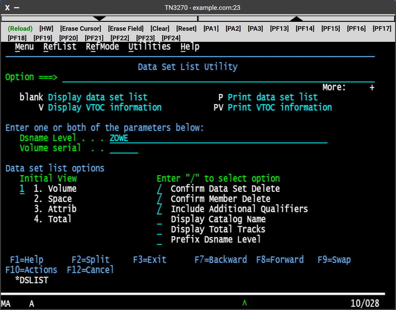 TN3270 with Key Sequences menu